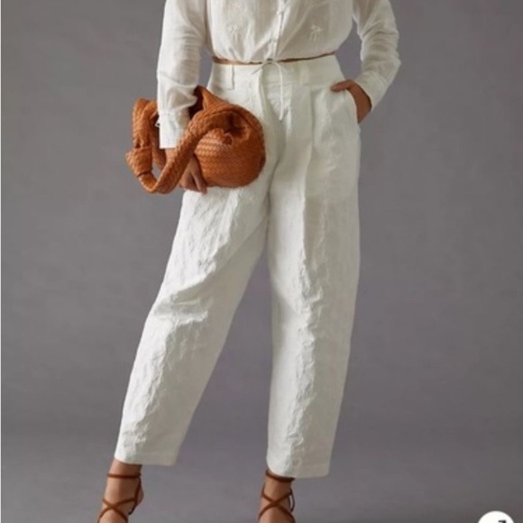 Anthropologie stella nova Jill white texted barrel leg pants Size 6 - Picture 2 of 8